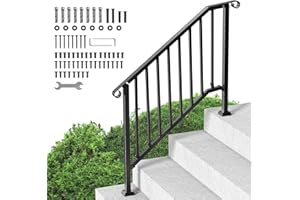 VEVOR Handrails for Outdoor Steps, 3-4 Step Stair Hand Rail Kit, Transitional Iron Railings with Installation Kit, Stair Rail