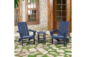 GARPANS Folding Adirondack Chair Set of 2 with Table Weather Resistant Foldable Fire Pit Chairs HDPE Outdoor Adirondack Chair for Patio Front Porch Pool Garden Deck Fire Pit Outside, Navy Blue