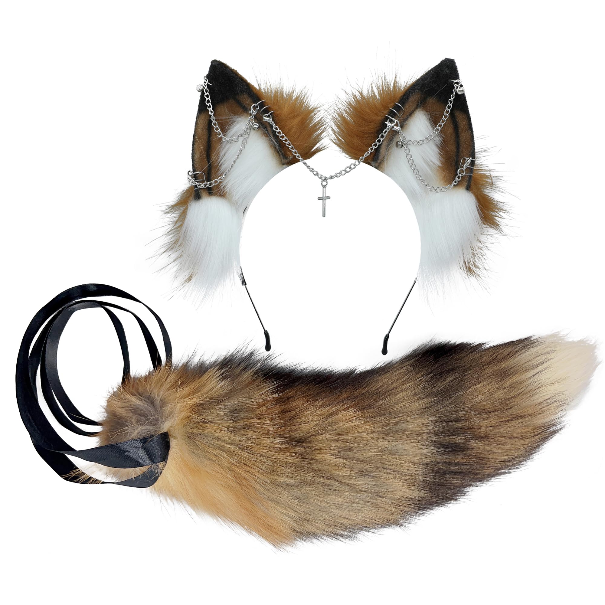 Photo 1 of VIGVAN Wolf Ear Tail for Halloween (Black Red, One Size, Costume Headwear, All Ages, Plush, Hand Wash Only, Wolf Fox Cosplay Accessory)