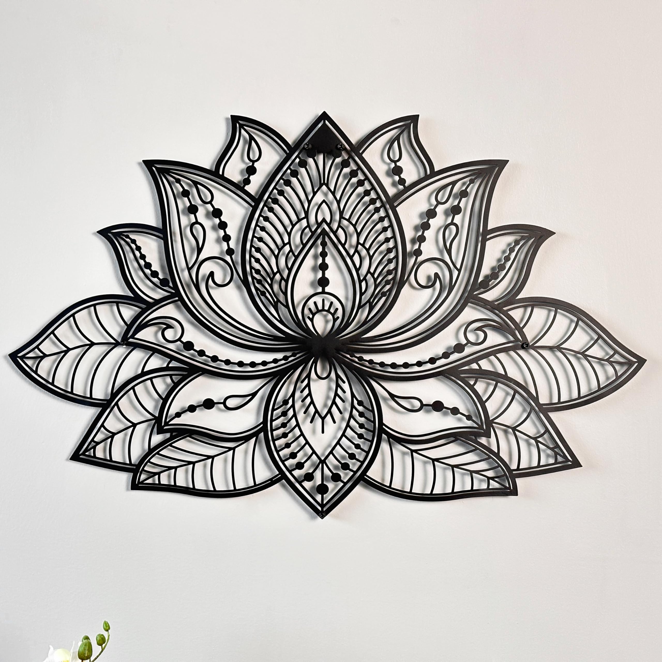 iwa concept 3D Mandala Metal Wall Decor | Lotus Flower Decoration for Homes | Bedroom Metal Wall Art | Office Decor | Living Room Decor | New Year Gift | (17" x 11" | 43 x 27.5 cm, Black)