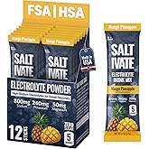 Saltivate Mango Pineapple Electrolytes | HSA FSA | 800mg Sodium | Stevia-Sweetened & Sugar Free Electrolyte Powder | Hydration for Sweat Revocery, Fasting, POTS | Makes 32 Fl Oz (Pack of 12)