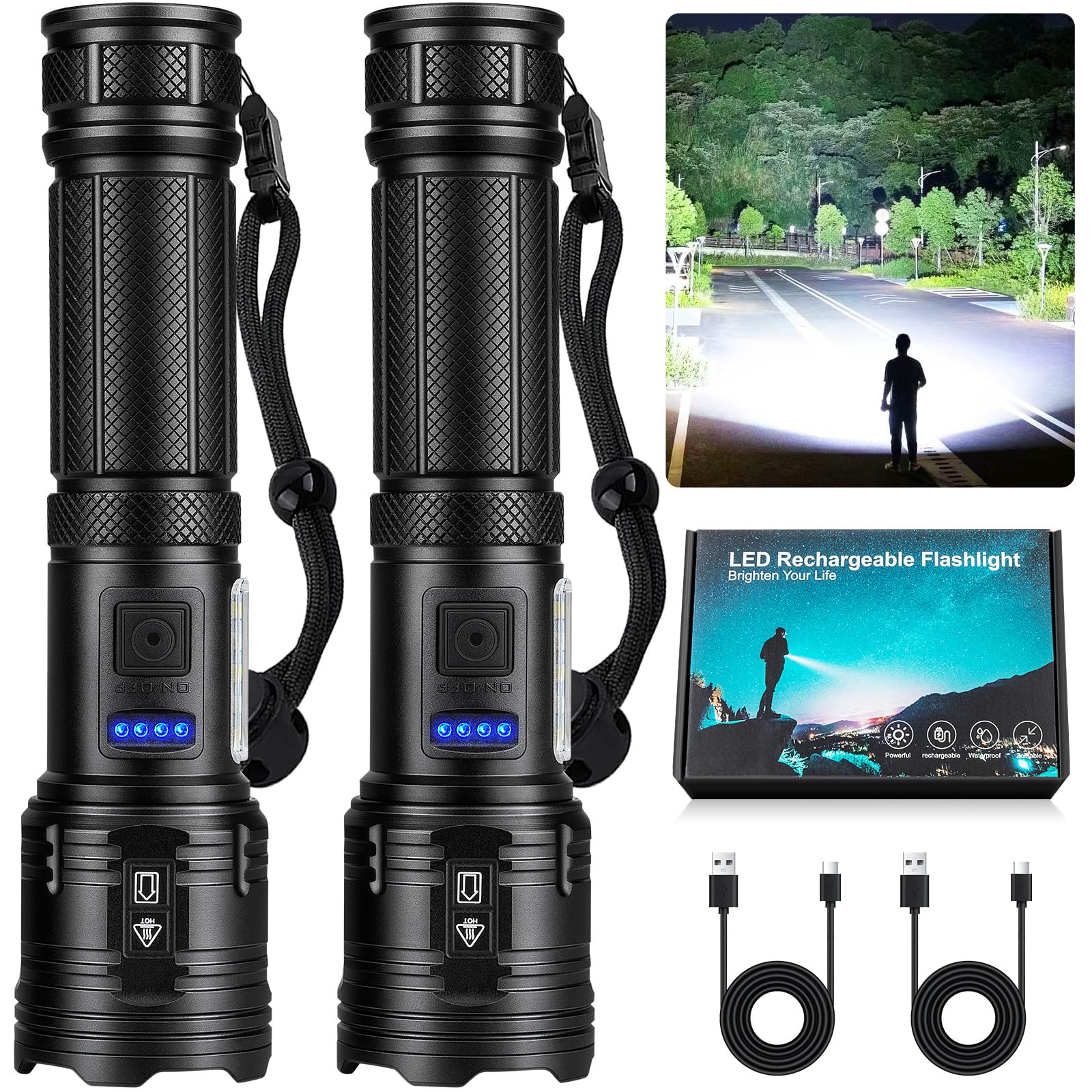 Photo 1 of Bitlyle Rechargeable LED Flashlights High Lumens, 99,000 Lumens Super Bright Flashlight 7 Modes w/COB Work Light, Powerful Flash Light for Outdoor Emergency Hiking Camping