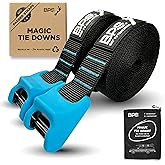 BPS ‘Magic’ Tie Down Straps for Roof Rack - ‘No Scratch’ 15 feet Tie Downs 2-Pack Surfboard Straps Silicone Buckle Cover with Storage Bag Made from Recycled Plastics – SUP Kayak Canoe Paddle Board
