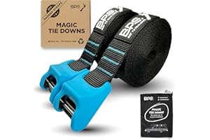 BPS ‘Magic’ Tie Down Straps for Roof Rack - ‘No Scratch’ 15 feet Tie Downs 2-Pack Surfboard Straps Silicone Buckle Cover with Storage Bag Made from Recycled Plastics – SUP Kayak Canoe Paddle Board