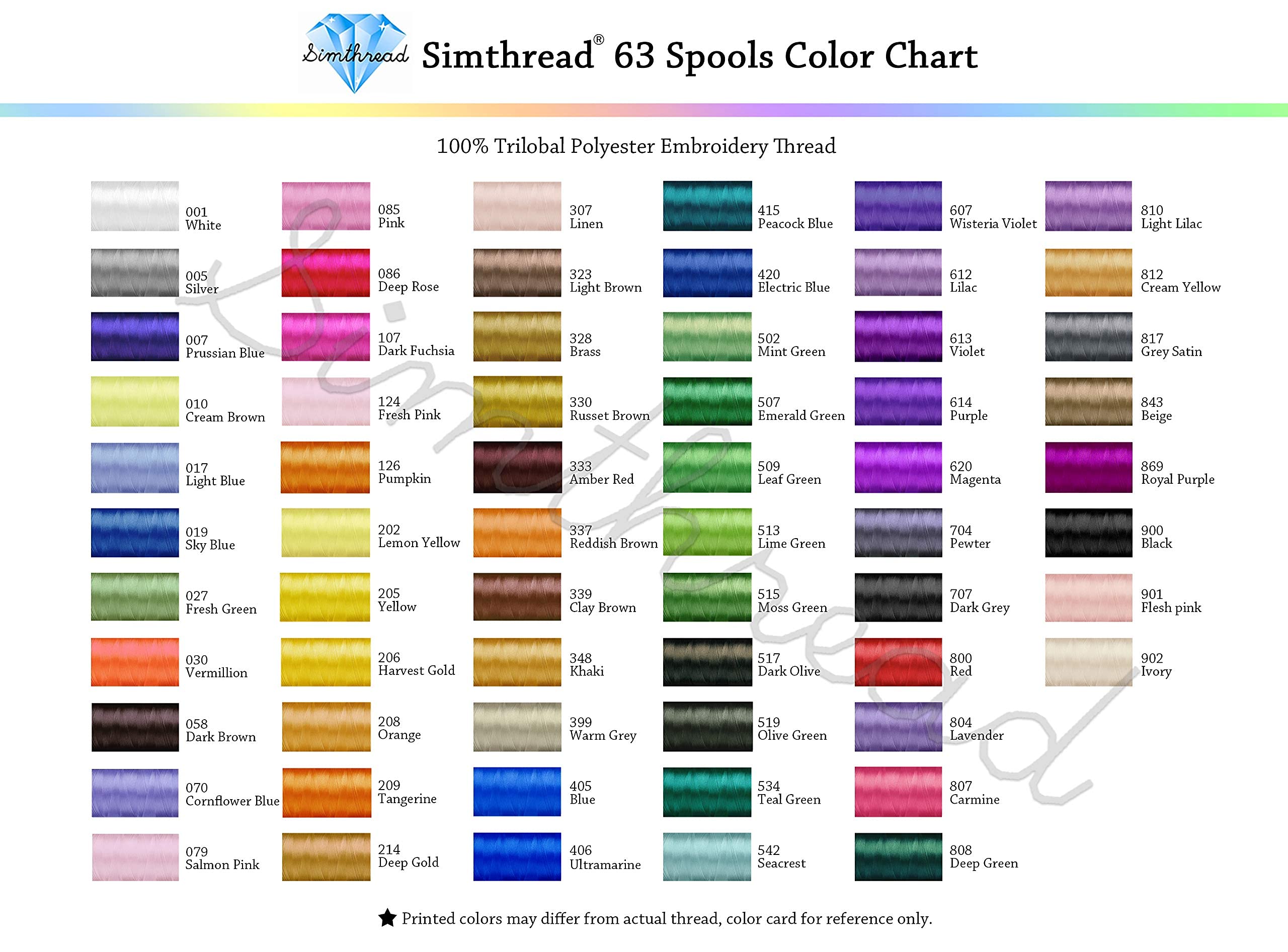 Simthread 63 Colors Polyester Compatible with Brother Embroidery Machine Thread Kit 40 Weight Compatible with Brother Babylock Janome Singer Pfaff Husqvarna Bernina Embroidery Sewing Machines 550Y
