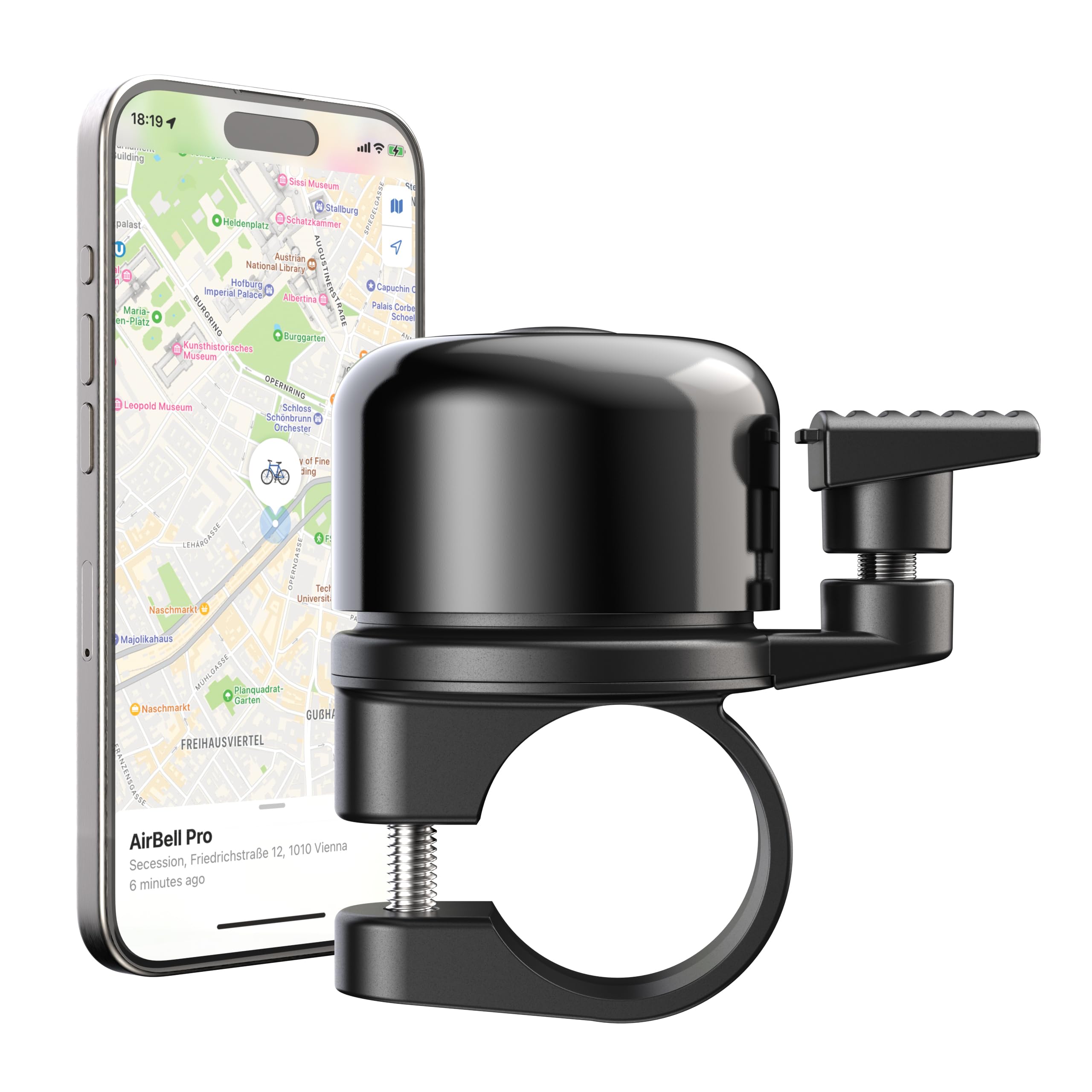 AirBell Pro Bicycle Bell with Integrated Tracker for Apple Find My Network, AirTag Alternative