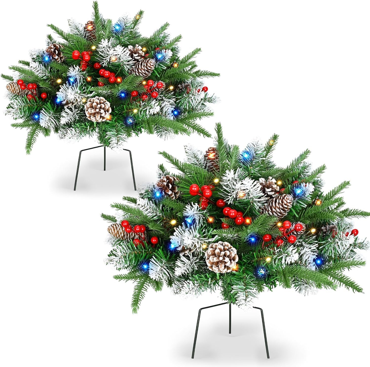 Photo 1 of 2 Pack Christmas Decorations Outdoor - 21" Pre-Lit Outdoor Christmas Tree with Lights, Prelit Planter Bushes with Remote, Christmas Planter Urn Filler for Front Porch Pathway Yard Garden Holiday Decor