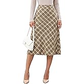 luvamia Plaid Skirts for Women Midi Length High Waisted Trendy A Line Elastic Waist Casual Office Work Fall Skirt