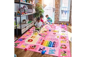 B BENRON Kids Rugs for Playroom Bedroom Classroom Nursery, Non-Slip and Washable Rugs for Children Toddlers Girls, Educational and Fun Rug Carpets with ABC Alphabet Animals Shapes, 6x9, Pink