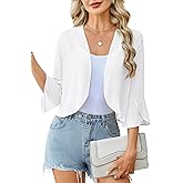 Yekaty Shrugs for Women 3/4 Sleeve Cropped Cardigan Lightweight Summer Sheer Bolero Shrug for Dresses