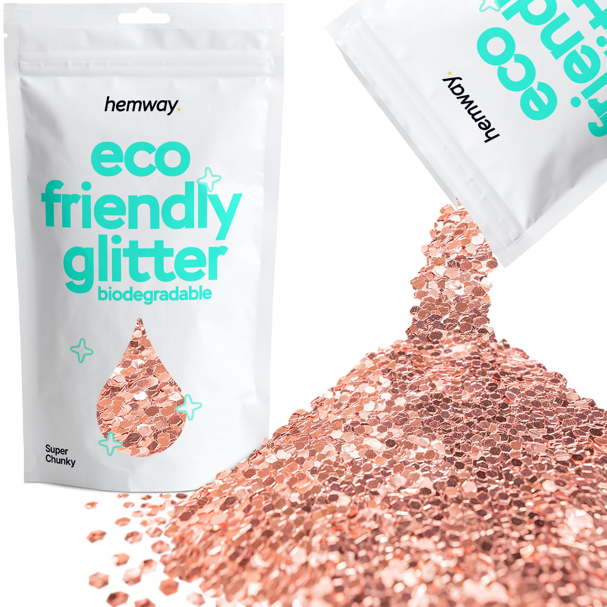 Eco Friendly Biodegradable Glitter | Rose Gold - Super Chunky 100g, Plant Based, Biodegradable Glitter for Craft, Face, Hair, Nail, Body and Festival - Hemway