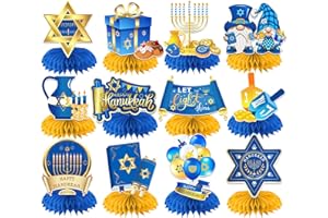 ILUIGGW Hanukkah Decorations Honeycomb Centerpieces, 12Pcs Hanukkah Decorations for Table, Menorah Star of David Dreidel Chanukah Table Decorations for Indoor Outdoor Office Classroom Home Decorations