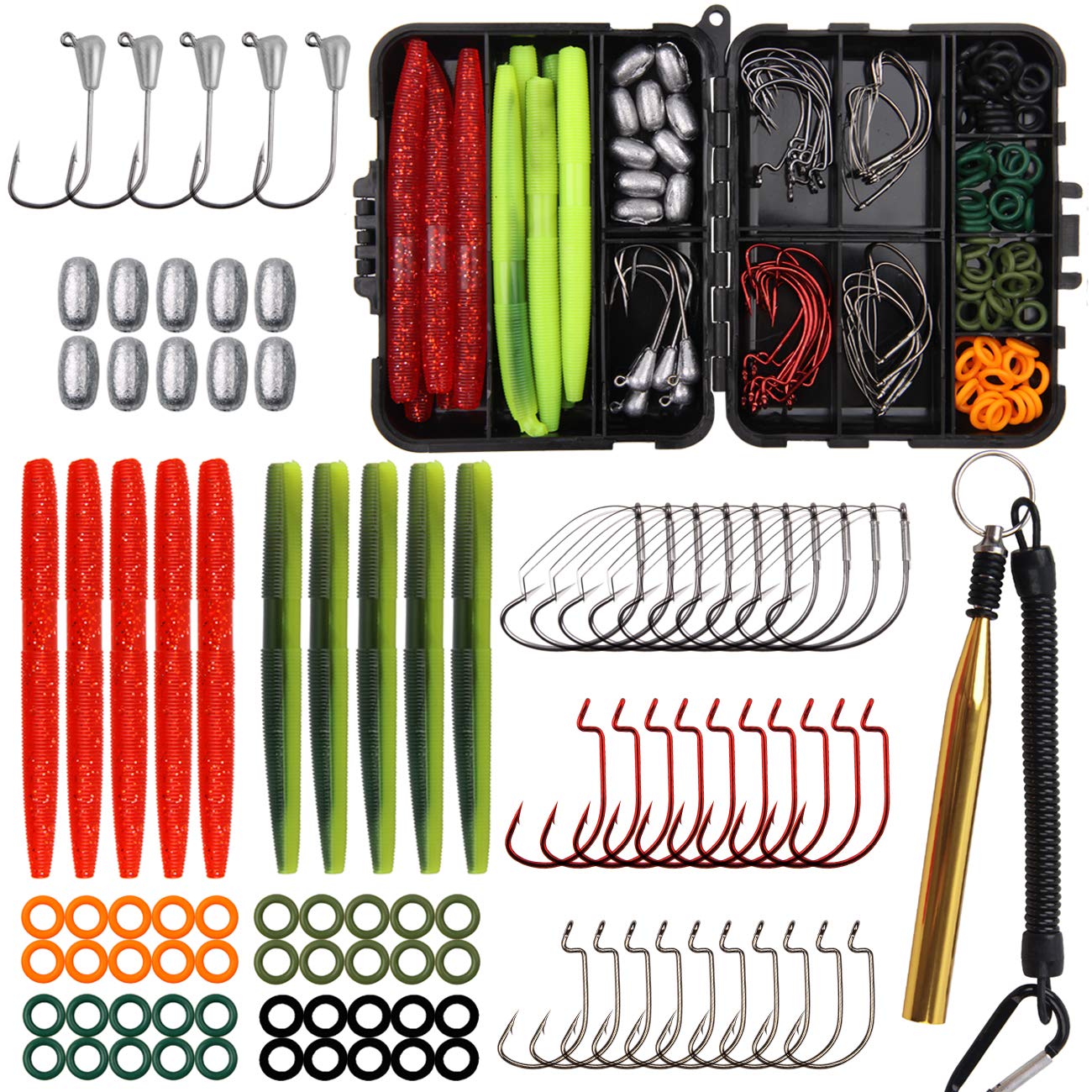 Wacky Kit Wacky Rig Fishing Worm Kit, Wacky Soft Bait Weedless Hook Jig Head Hook ...
