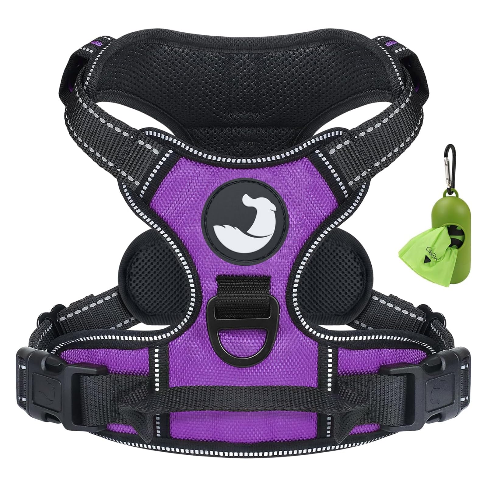 Joytale Dog Harness Medium No Pull Harness for Dogs with 2 Leash Clips, Adjustable Soft Padded Dog Harness Reflective with Easy Control Handle for Walking and Training, Purple, M