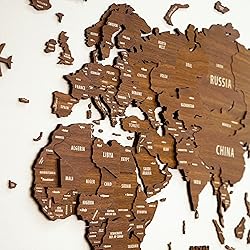 Multilayered 3D Wooden World Map, Travel Map with