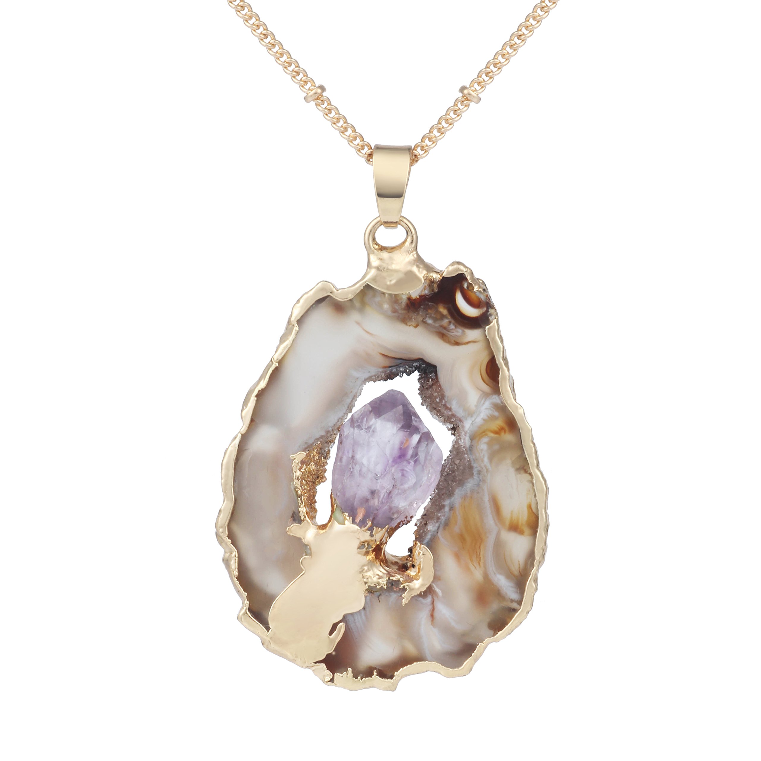 Bonnie Natural Stone Handmade Wire Wrapped Pendant Necklace Polished Irregular Agate Jewelry Necklace for Women 