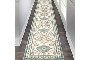 Pauwer Runner Rug 2x10 Non-Slip Washable Low-Pile Accent Rug, Vintage Distressed Throw Carpet, Hallway Kitchen Mat Non-Shedding, Living Room Entryway Foyer Bedroom Area Rug(Teal, 2'x10' Ft)
