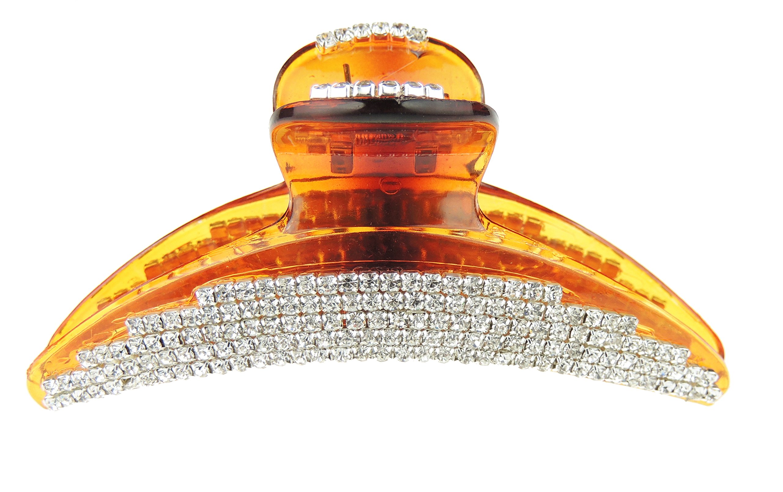 Sparkly Women Girls Thick Curly Long Hair Large 10cm Big Crystal Diamante Rhinestone Gems Bulldog Wave Jaw Clip Octopus Clamp Grip Bridal Wedding Party Styling Claw Butterfly Claw Curved (Brown)