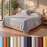 Royal Bliss 1900 34'' Split Top King Sheets Sets for Adjustable Bed | Flex Top King Sheets For Sleep Number Bed Double Brushed Microfiber Sheets, 1 King Flat Sheet and 2 Pillowcases - Silver