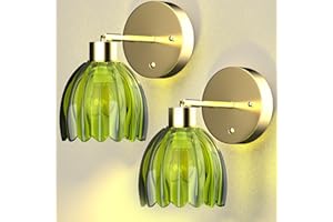 MOKOQI Rechargeable Wall Sconces Set of 2, Battery Operated Tulip Glass Wall Lamps, 5200mAh Wireless Wall Lights Dimmable for Bedroom Living Room Hallway, Elegant Green Tulip Lampshade Wall Decor