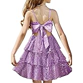 GRACE KARIN Girls Sequin Formal Dresses Kids Party Special Occasion Fancy Dress Tie Back 3 Layer Prom Graduation Outfits