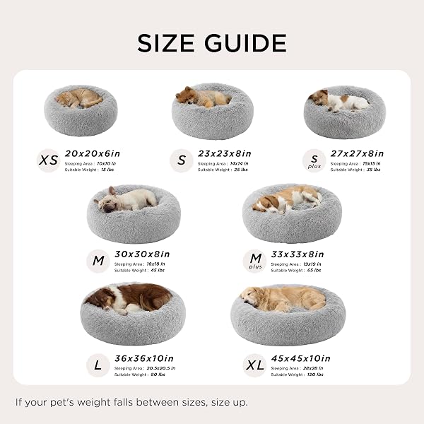 BEDSURE CALMING DOG BED FOR LARGE DOGS – DONUT WASHABLE LARGE PET BED, 36 INCHES ANTI-SLIP ROUND FLUFFY PLUSH FAUX FUR DOG BED, FITS UP TO 80 LBS PETS, PALE GREY