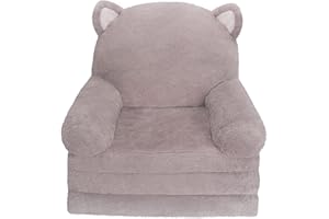 MONKISS Kids Couch Fold Out Soft Toddler Chairs,Toddler Armrest Chair Bed for Play,Gift for 0-3 Years,Grey Kitty