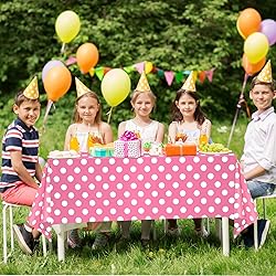 WNINK 4 Pack Pink and White Polka Dot Tablecloths