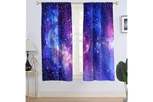 AAtter Galaxy Window Curtain Space Purple Blue Star Kids Boys Girls Teen Celestial Universe Trippy Cool Anime Starry Living Room Bedroom Drapes Treatment Fabric 1 Pair Home Decor, 42" W x 63" L, Fun