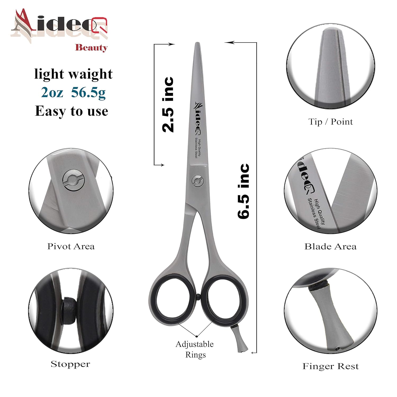 Barber Scissors 6.5" - Hair Cutting Shears - scissors for hair cutting - Professional Scissors - hairdresser scissors. J2 Stainless Steel Hair Scissors (Silver) : Beauty