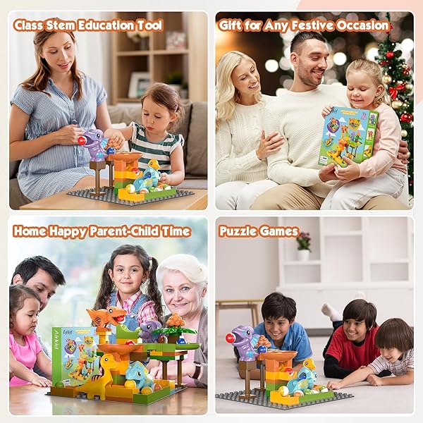 AIRKID MARBLE RUNS FOR KIDS 4-8,MARBLE RUN FOR KIDS AGES 3-5 WITH DINOSAUR BUILDING BLOCKS,DINOSAUR TOYS,STEM BUILDING TOYS WITH 4 MARBLE TRACK COMPATIBLE WITH MAJOR BRANDS