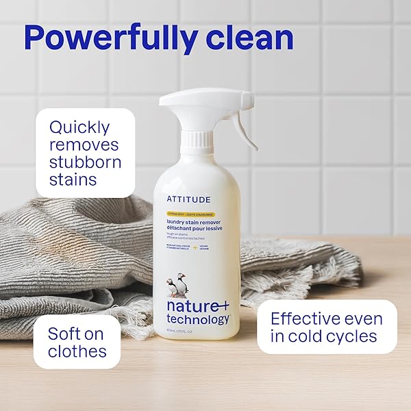 ATTITUDE STAIN REMOVER SPRAY FOR LAUNDRY, REMOVES ODORS & STAINS, PLANT-BASED & VEGAN, CITRUS ZEST SCENT, 27.1 FL OZ