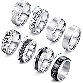 JeryWe 8 Pcs Stainless Steel Rings for Men High Polished Mens Band Wedding Engagement Fidget Rings Vintage Spinning Rings Size 7-13
