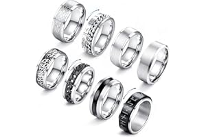 JeryWe 8 Pcs Stainless Steel Rings for Men High Polished Mens Band Wedding Engagement Fidget Rings Vintage Spinning Rings Size 7-13