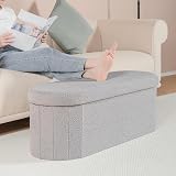 Bonlife Folding Ottoman Storage Bench Boucle Grey 100L 110x38x38cm view 5