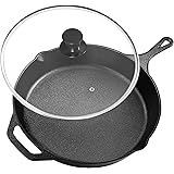 Utopia Kitchen 12 inch Pre-Seasoned Cast Iron Skillet With Lid - Frying Pan - Cast Iron Pan - Safe Grill Cookware for indoor 