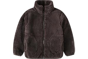 Boys Girls Fleece Jackets Kids Zip Up Stand Collar Warm Sherpa Coat with Pockets Winter Soft Cozy Fuzzy Outerwear