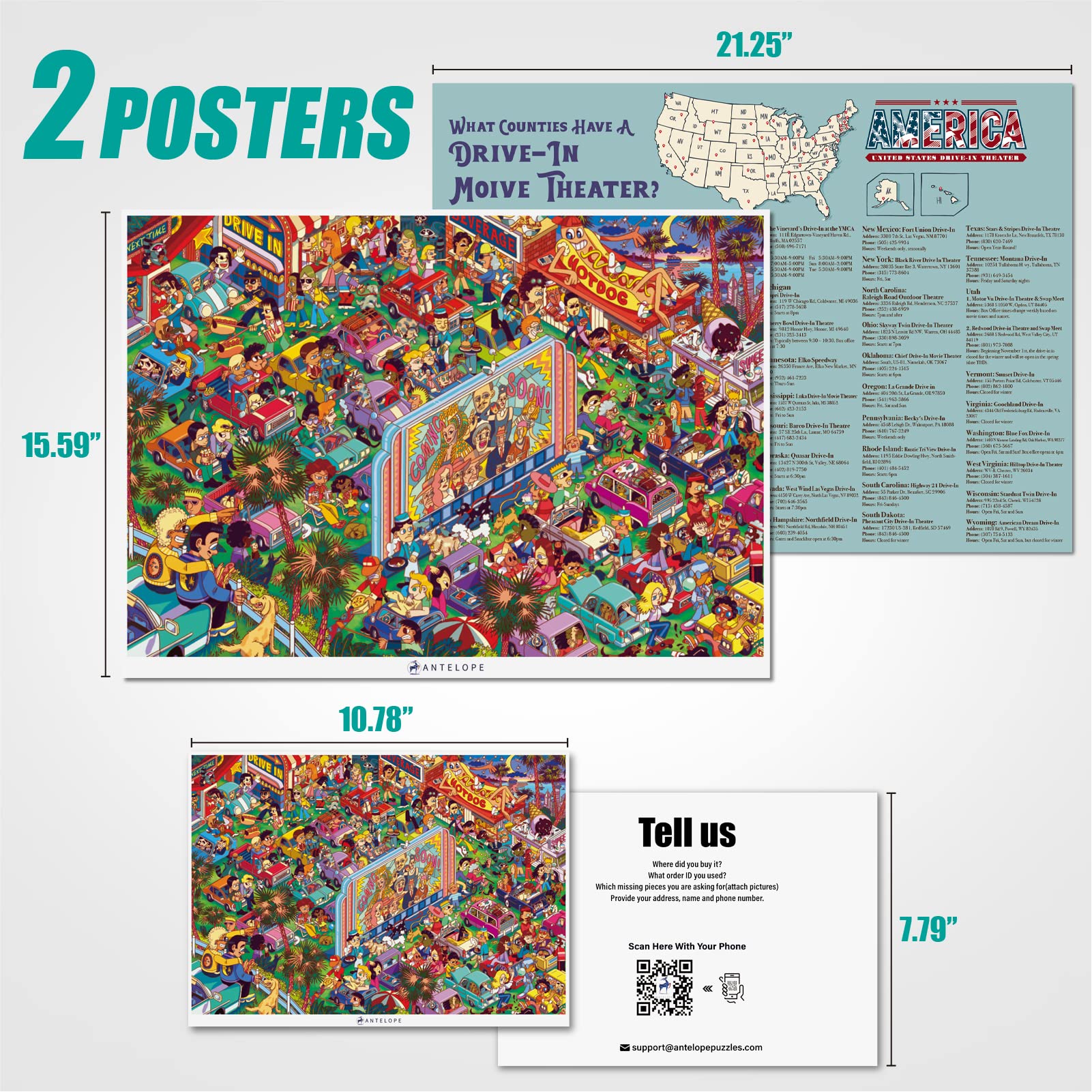 Antelope - 1000 Piece Puzzle for Adults, Drive-in Movie Jigsaw Puzzles 1000 Pieces - 1000 Pieces High Resolution, Matte Finish, Smooth Edging, No Dust Puzzle