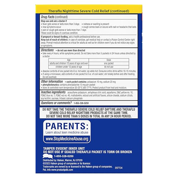 THERAFLU COMBO DAYTIME AND NIGHTTIME SEVERE COLD RELIEF POWDER, HONEY LEMON FLAVOR, 12 COUNT, 6 DAYTIME + 6 NIGHTTIME