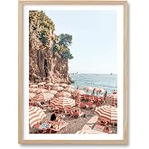 HesenDot 12x16IN Amalfi Coast Framed Wall Art Positano Canvas, 1Pack | Natural OAK Wood Frame with Acrylic Glass, Coastal Bathroom Wall Decor for Living Room, Bedroom, Office and Apartment
