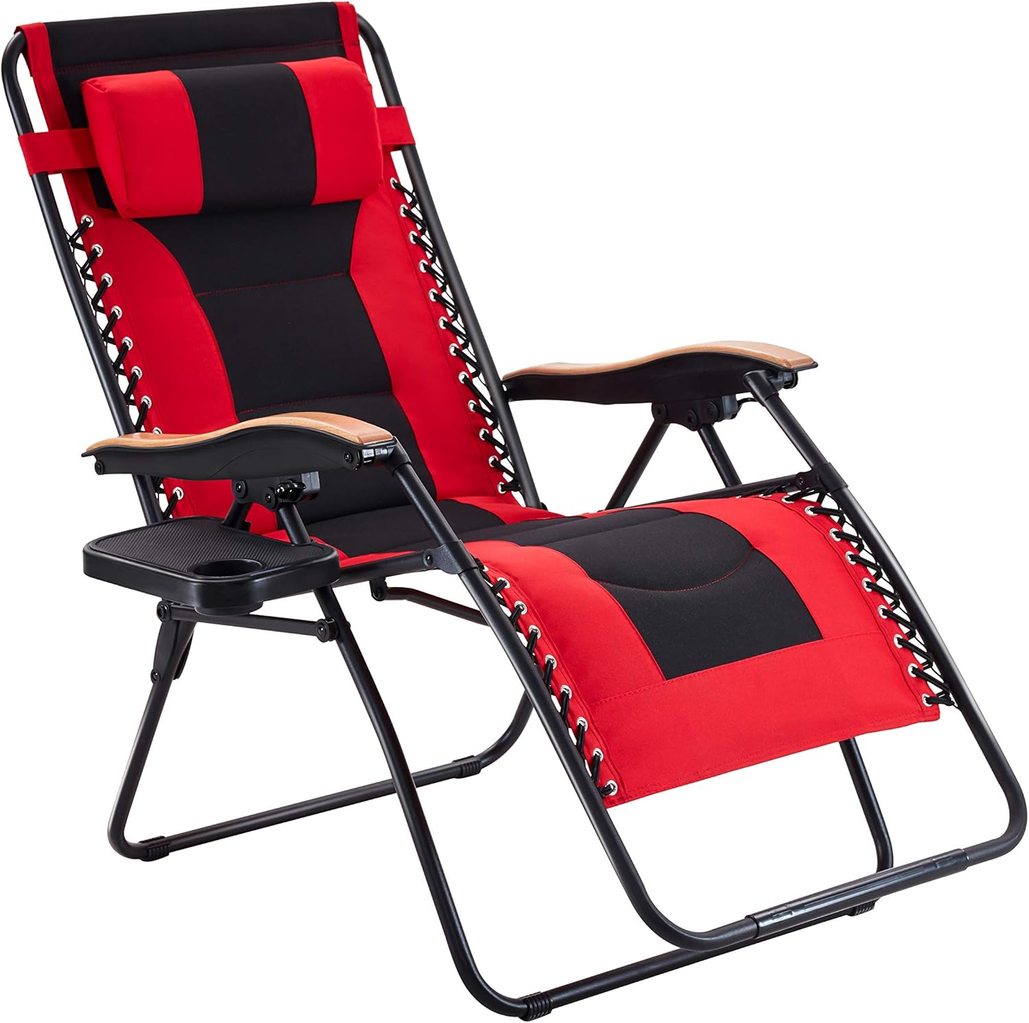 Oversize Padded Zero Gravity Chair Patio Lounge Chair with Cup Holder for Outdoor Beach Pool, Red : Garden & Outdoor
