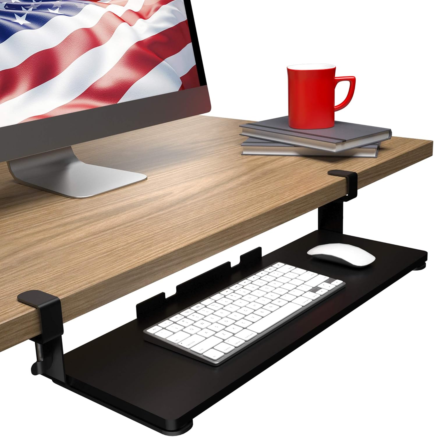 Adjustable Under Desk Keyboard Mouse Tray with Safety Ledge and Extension - 4 LB Capacity with 