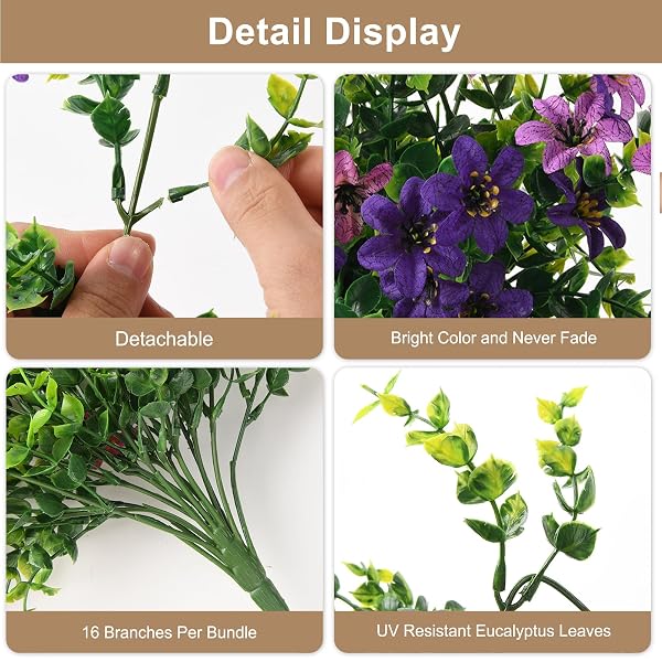 ARTIFICIAL HANGING FLOWERS FOR OUTDOORS, 2 PCS FAKE HANGING PLANT SPRING SUMMER DECOR, UV RESISTANT NO FADE REALISTIC FAUX FLOWER FOR FRONT DOOR PORCH PLANTER PATIO GARDEN YARD(DOUBLE PURPLE)
