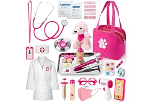EFO SHM Doctor Kit for Girls, 36 Pcs Veterinarian Playset for Kids, Doctor Kit for Toddlers 3-5 with Dog Toy & Real Stethoscope, Kids Vet Kit Pretend Play Doctor Toys, Doctor Play for Boys Girls