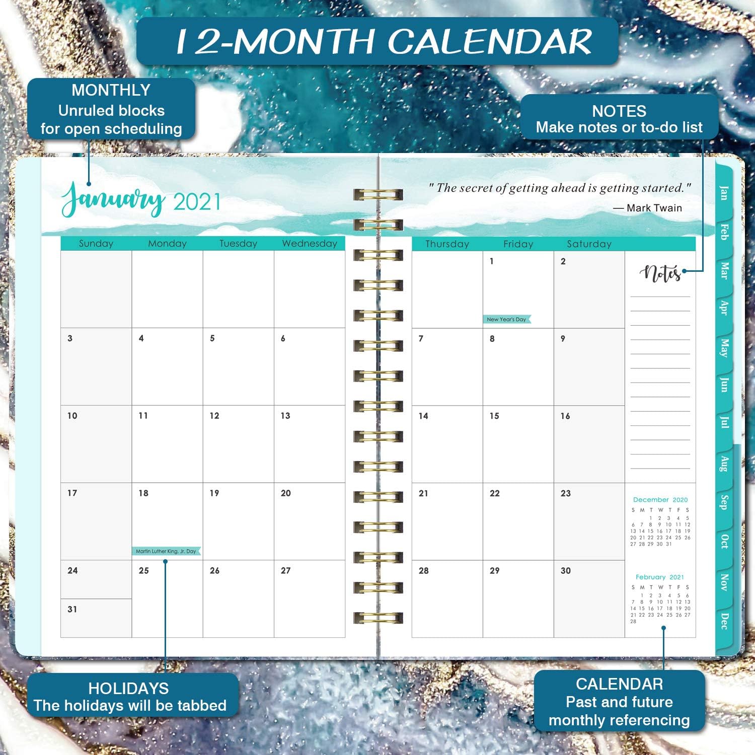 2021 Planner – Weekly Monthly Planner 2021 for January 2021 – December 2021, 6.4"x 8.5", Flexible Cover Planner with Elastic Closure, Coated Tabs, Inner Pocket : Office Products