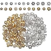 200Pcs 11 Styles Flower Spacer Beads Caps Antique Silver and Gold Flower Bead Caps Vintage Ring Spacer Cap for DIY Bracelet Necklace Earrings Jewerly Making Supplies
