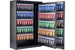 UMEKEN Key Box Wall Mount 200 Position Metal Valet Car Key Cabinet Lock Box with Key Tags, Vehicle Key Organizer Holder Lockbox, Black, 14.96" x 5.51" x 21.65"