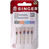 Singer 10-Pack Universal 2020 Sewing Machine Needles, Assorted, Size 70/10, 80/12, 90/14, 100/16
