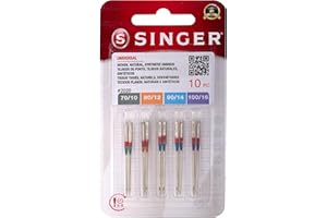 Singer 10-Pack Universal 2020 Sewing Machine Needles, Assorted, Size 70/10, 80/12, 90/14, 100/16