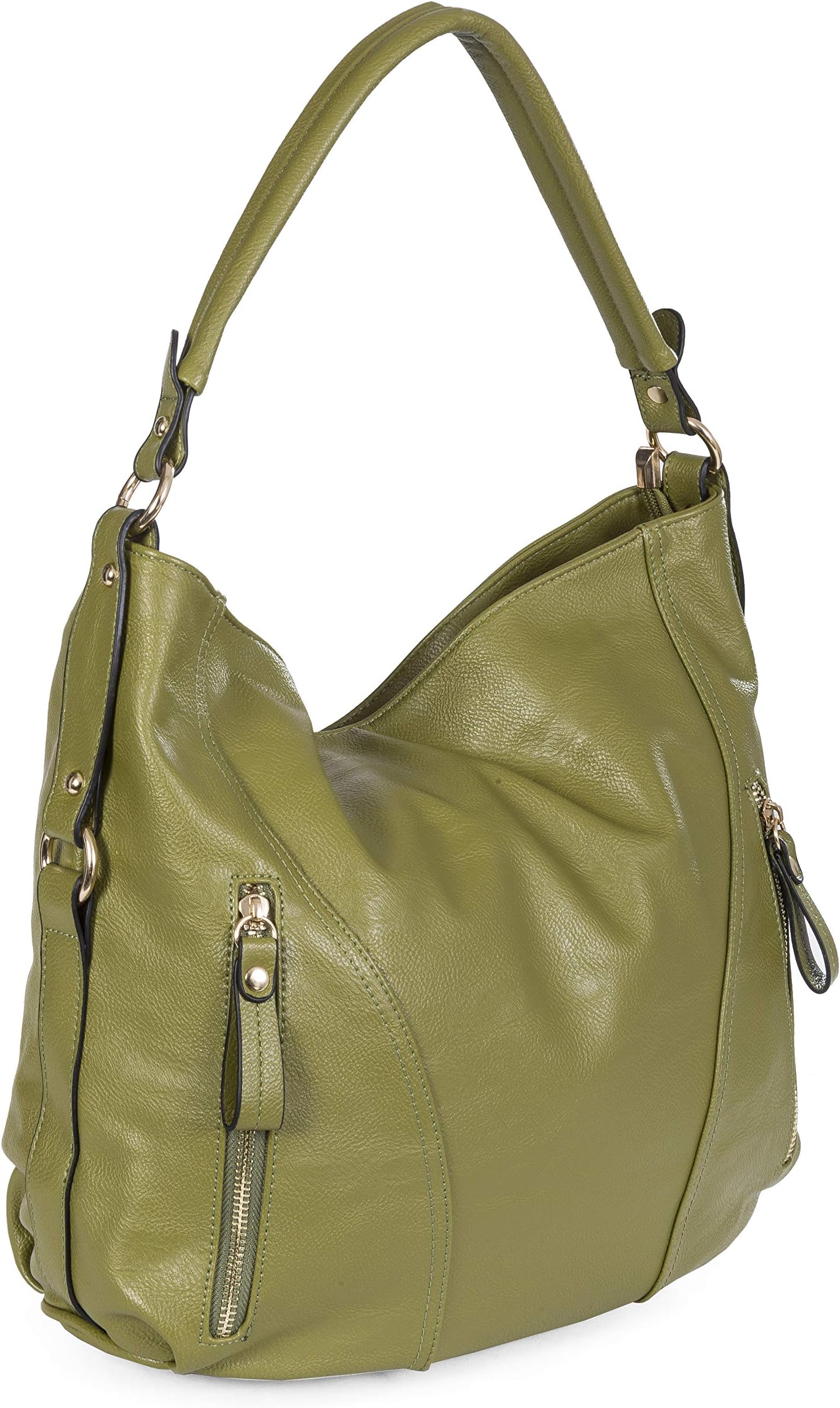 Mabel Womens Large Shoulder Handbag - Top Zip Opening Leather Bag - Multiple Zip Front Pockets Slouch Bag